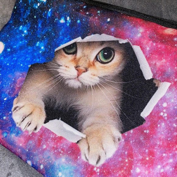 Cat Busting Out of Galaxy So Cute! Canvas Makeup (Pencil/Pen) Bag - Picture 7 of 9